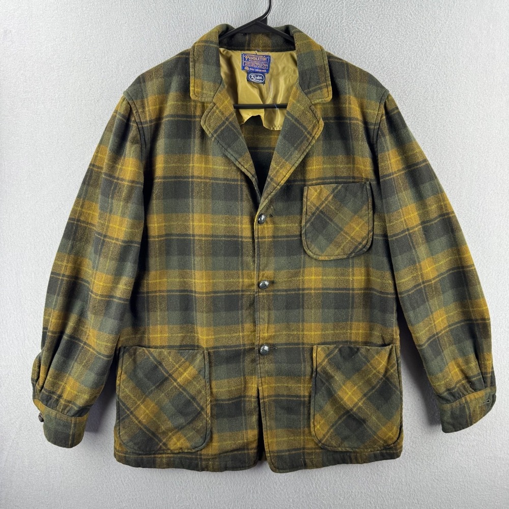 Vintage Pendleton Jacket Mens Medium Green 49er Field Chore Coat Wool 60s 70s